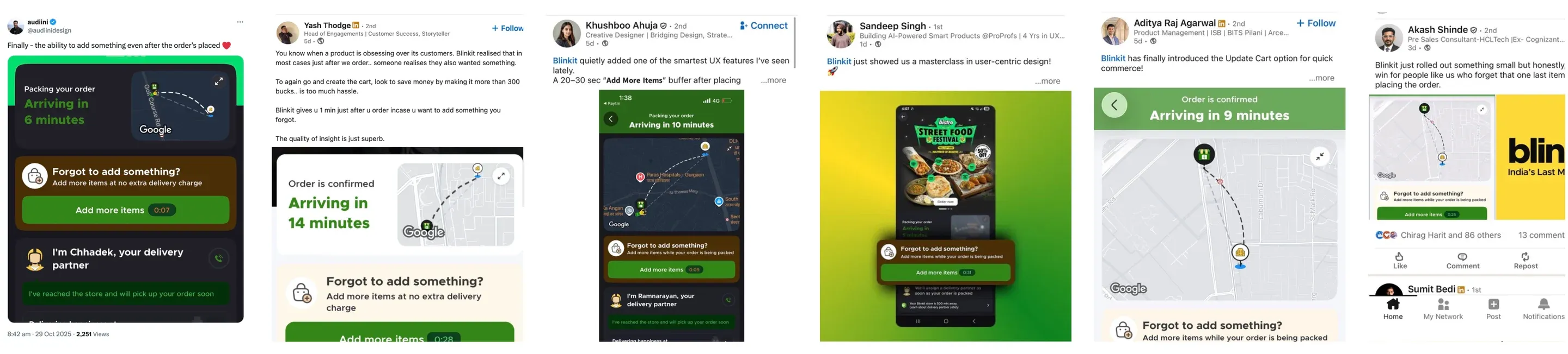 Social posts from people praising the add-more-items feature